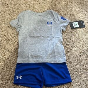 Under Armour Boys 18 Months Outfit Set Gray Shirt & Blue Shorts NWT